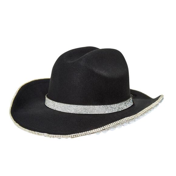 NEW | Black Cowboy Hat with Faux Pearl and Crystal Embellishment